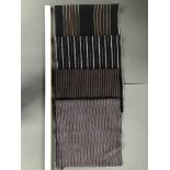Four vintage stripe shima cloths, dark indigo and brown colour, all tenmono width, nagoya region,