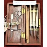 British Victorian Field Surgeons Medical equipment in original wooden box, the kit includes five