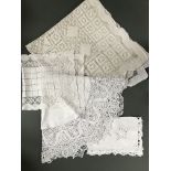 Vintage Mixed lot of cotton pieces, table runner with crochet edging 114x32cm, hand embroidery; mat,