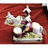 French Napoleonic Imperial Guard Equestrian Drummer Porcelain Figure, 11 & 3/4" tall which was