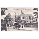 Hampstead London The Public Library, Horsedrawn carriages of activity B/W postcard, pub Charles