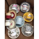 8 different Miniature bone china coffee cups and saucer sets (one Wedgwood saucer is very cracked)
