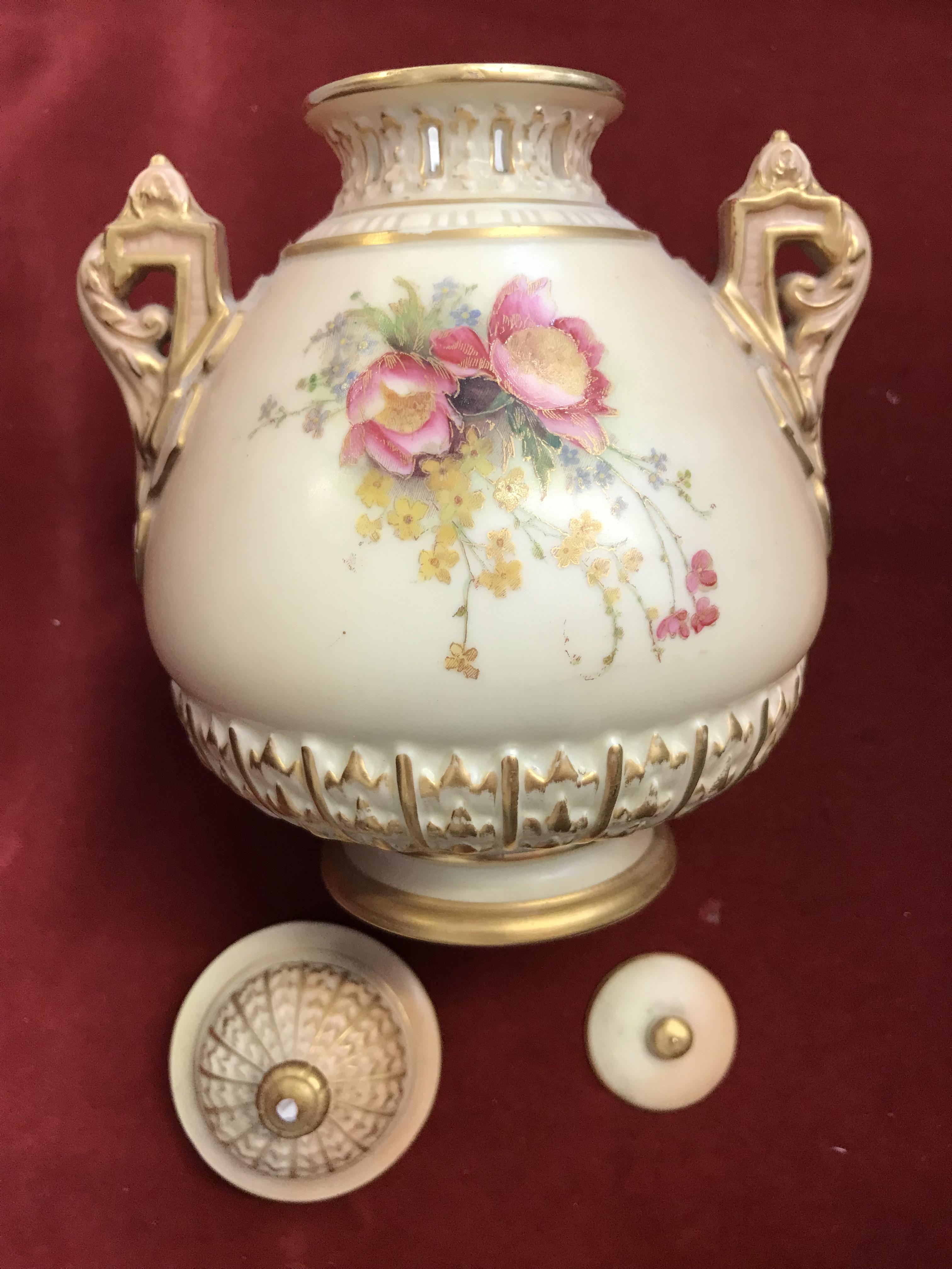 Royal Worcester 1903 Pot with Lid 7" Blush Ivory Reg 316660 Broken Tip to Lid