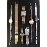 Ladies watches (7) one 1940 9ct gold, Rotary, Square face another 1970 Tissot 9ct gold with 9ct gold