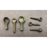 Metal Detecting finds - a collection of Roman/Medieval bronze weighing spoons (6)