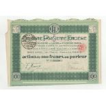 Compagnie Paris & Enne Fornciere 1929 Bond, 100 Francs with Coupons