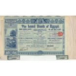 The Land Bank of Egypt 1905 £5 share Certificate. An attractive document, blue on white with