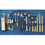 Cutlery selection plate knives, spoons, sauce ladles, sugar tongs, pickle forks (quantity)