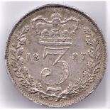 1887 Victoria Young head, Threepence, AEF