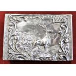 Edwardian matchbox holder hallmarked by the silversmith Crisford and Norris 1902, it depicts a scene