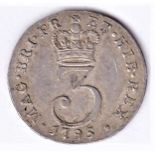 1795 George III Maundy Threepence, extremely fine