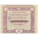 Societe-Francaise - Des Obturateurs, Bardel 100 Francs Ordinaire 1908, with coupons