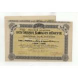 Egypt 1906 Grand Garages D'Egype Bond for Cinqactions de L.E. $ Chacure, yellow on black with