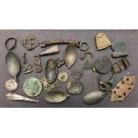 Metal Detector finds - a collection of uncleaned finds including: Spoons, Brooches, coins and