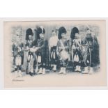 Queen's own Cameron Highlanders RP postcard depicting a late Victorian era regimental band in full