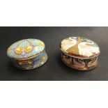Pill / trinket boxes, museum collection, swans & bullrush / daffodil, fine bone china (2) width 5.