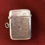 Victorian Silver Vesta Case with a floral relief, Birmingham hallmarked in excellent condition.