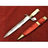 Indian 1950s Souvenir Dagger with a lion shaped ornamental handle and red velvet sheath