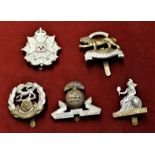 British Military Cap Badges (5) including: The Border Regt, Hampshire Regt, The Lancashire