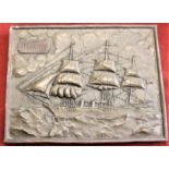 HMS Warrior 1860 bronze placard, by artist J.M. 31cms by 25cms in size and depicts HMS Warrior in