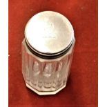 Silver Lidded Top & Cut Glass Vanity Trinket Dressing Table glass Container, Silver Hallmarked.