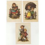 Hilde 1970s Vintage German Art Postcards (3) cute children with their puppy and accordion playing.