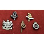 British Military Cap Badges (5) including: London Volunteer Rifles in blackened bronze, 1st