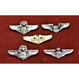 American 1960s onward US Air Force Wings (5) including: Non Rated Officer Air Crew, Navigator (