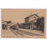 French Railway postcard, Meulan S et O La Gare Meulan Hardricourt good view of steam locomotive