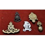 British Military Cap Badges (5) including: 21st County of London (First surrey Rifles), Honourable