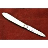 Silver Fruit Knife with Pearl handle made 1844 by George Unite of Birmingham, engraved on the handle