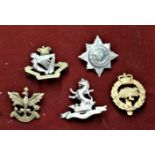 British Military Cap Badges (5) including: 2nd Dragoon Guards (The Bays), 4th/7th Dragoon Guards,