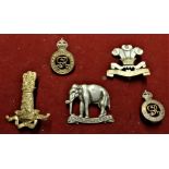 British Military Cap Badges (5) including: 11th Hussars (Prince Albert's Own), 12th (Prince of