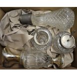 Vintage Crystal ware Silver plate items - a Brandy Decanter and Port decanter with two vintage