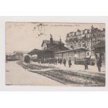 France Railway postcard, Becon La Gare, view of a crowd of passengers etc., used 1910