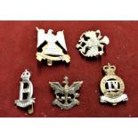 British Military Cap Badges (5) including: 1st King's Dragoon Guards, Royal Scots Dragoon Guards,