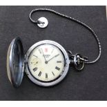 Sekonda Pocket Watch 18 Jewels USSR. Ticking. Manual wind up watch. Engraved chrome metal case on