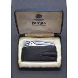 Ronson Varaflame Vintage Boxed Gas Lighter in a Case. Leather bound lighter, made in England with