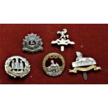 British Military Cap Badges (5) including: The Bedfordshire Regt, South Wales Borderers, 4th