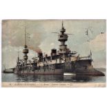 France, Naval 1912 early colour postcard, Le Bruix heavy cruiser en route to Crete, message on the