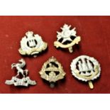 British Military Cap Badges (5) including: EIIR Suffolk Regt, Royal West Kent Regt, Northamptonshire