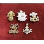 British Military Cap Badges (5) including: Royal Fusiliers (City Of London Regiment), The