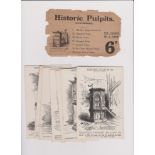 Historic Pulpits vintage set of seven postcards of Pen and Ink sketches by F Hastings, published