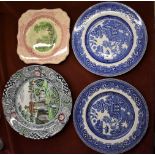 Plates; Royal Doulton The Chatham, W R Midwinter Landscape Plate and 2 Old Willow Alfred Meakin