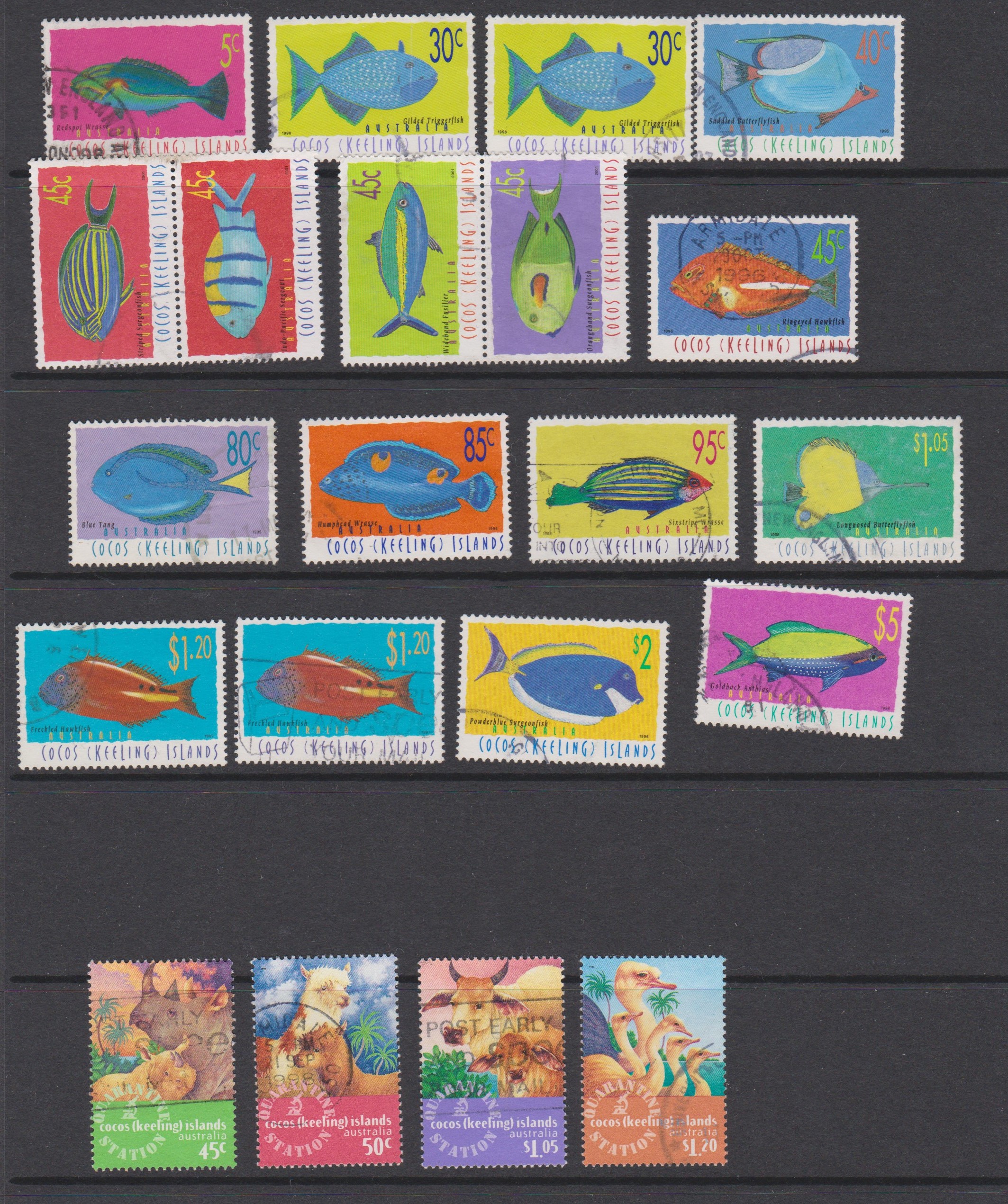 Cocos (Keeling) Islands 1995 & 1996 sets with Marine Life with S.G. 332-335d, 337-338, 339a, 341-