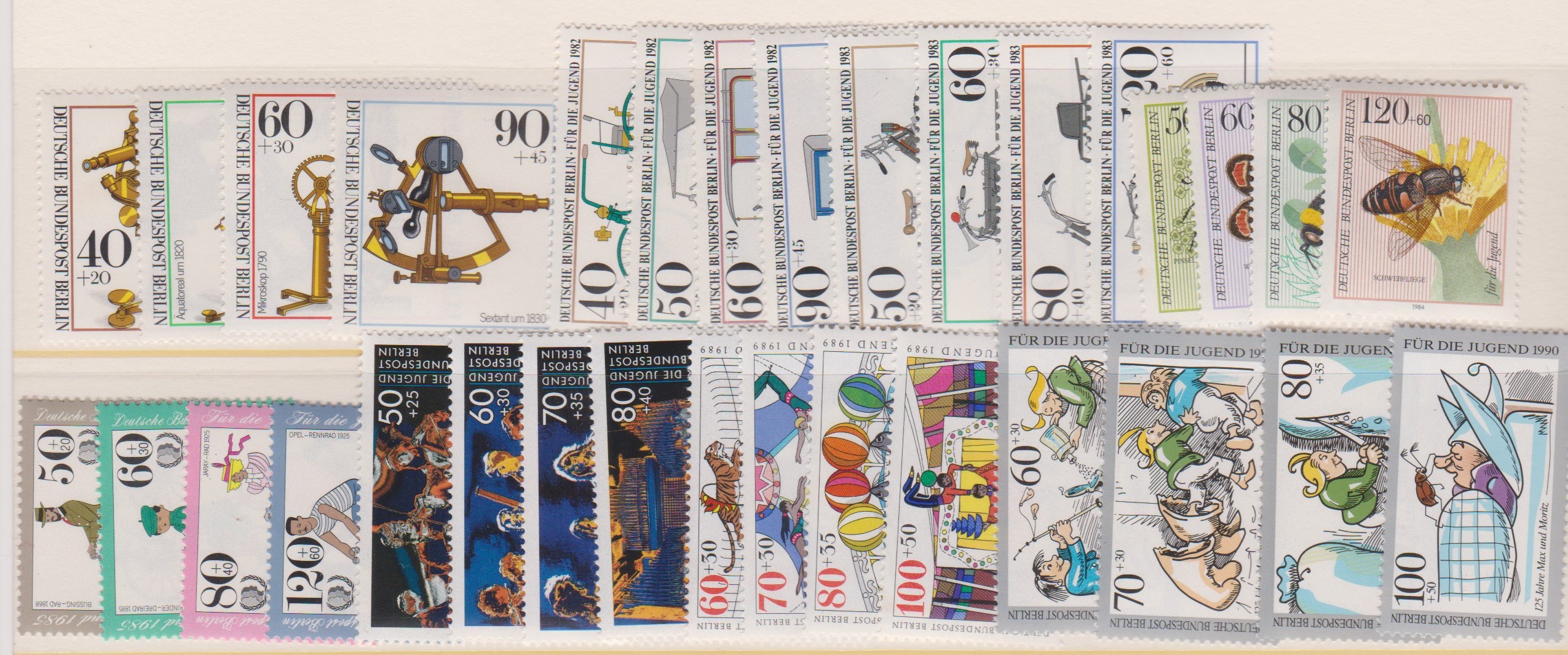 Germany West Berlin 1981-90 Youth Welfare u/m mint sets including 1981 Optical Instruments, 1982