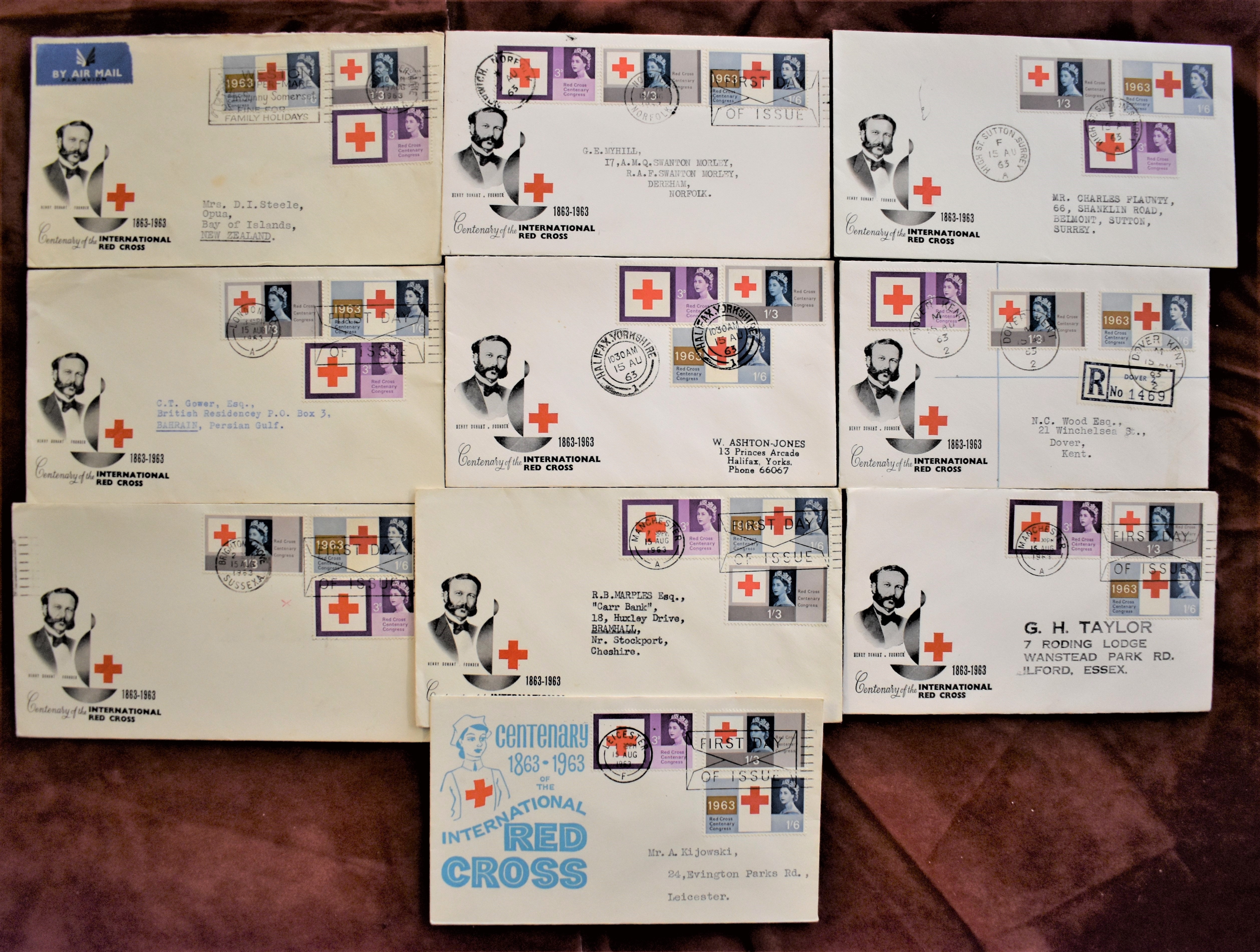 Great Britain 1963 (15 August) Red Cross Centenary set FDC's (10)