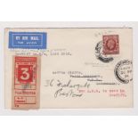 Great Britain 1934 (30 Sept) Cardiff-Manchester Airmail Flight cover with 3d LMS Paper stamp.