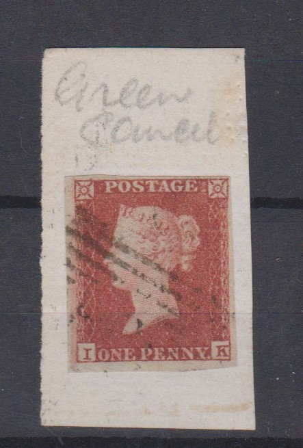 Great Britain 1841 1d red brown 'IK', four good to large margins, used with light green cancel. High