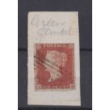 Great Britain 1841 1d red brown 'IK', four good to large margins, used with light green cancel. High